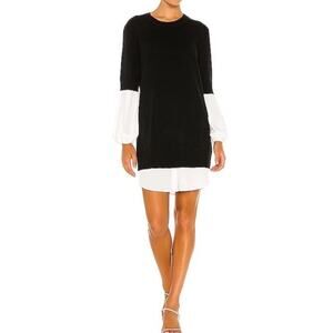 Brochu Walker Black Wool Crew Neck Long Sleeve Layer Look Sweater Dress XS